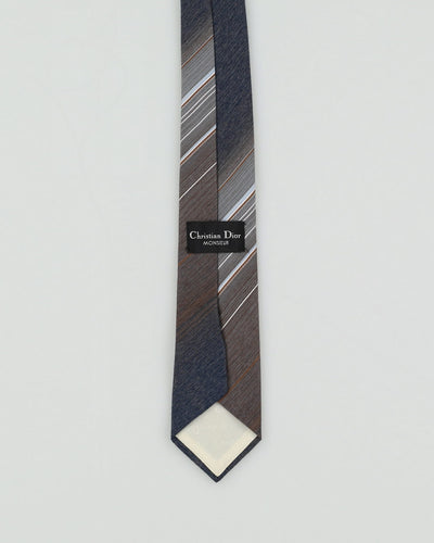 Vintage 90s Christian Dior Grey / Silver Patterned Tie