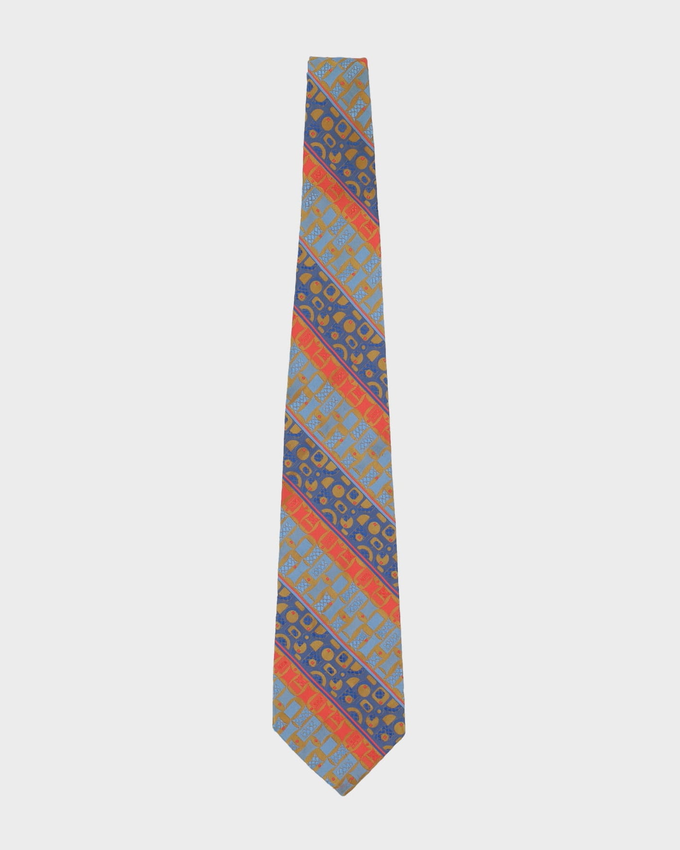 Vintage 90s Christian Dior Blue / Orange Patterned Tie