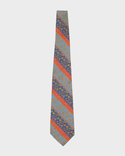 Vintage 90s Christian Dior Blue / Orange Patterned Tie