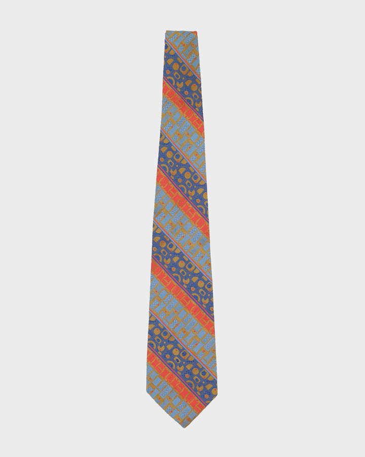 Vintage 90s Christian Dior Blue / Orange Patterned Tie