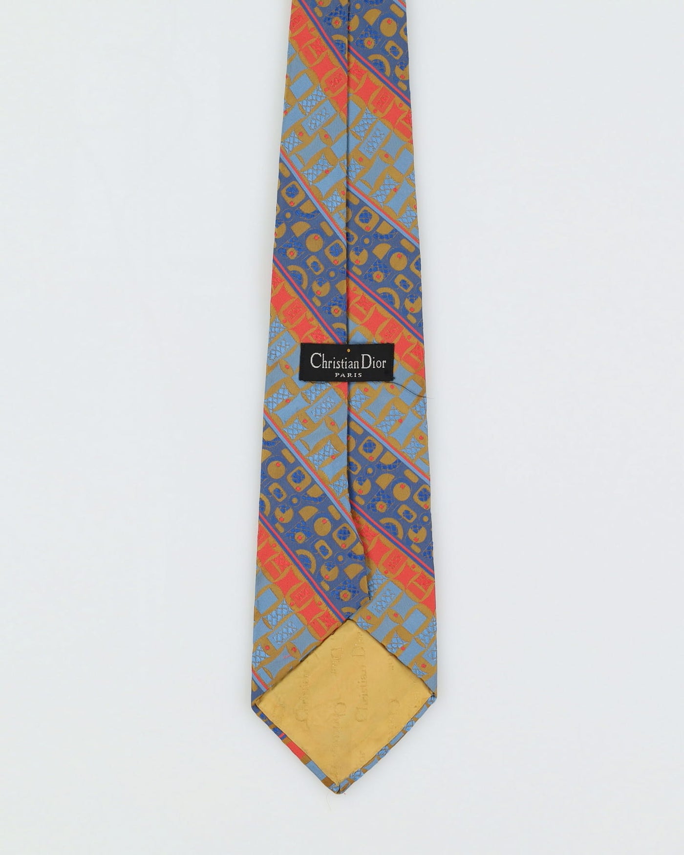 Vintage 90s Christian Dior Blue / Orange Patterned Tie