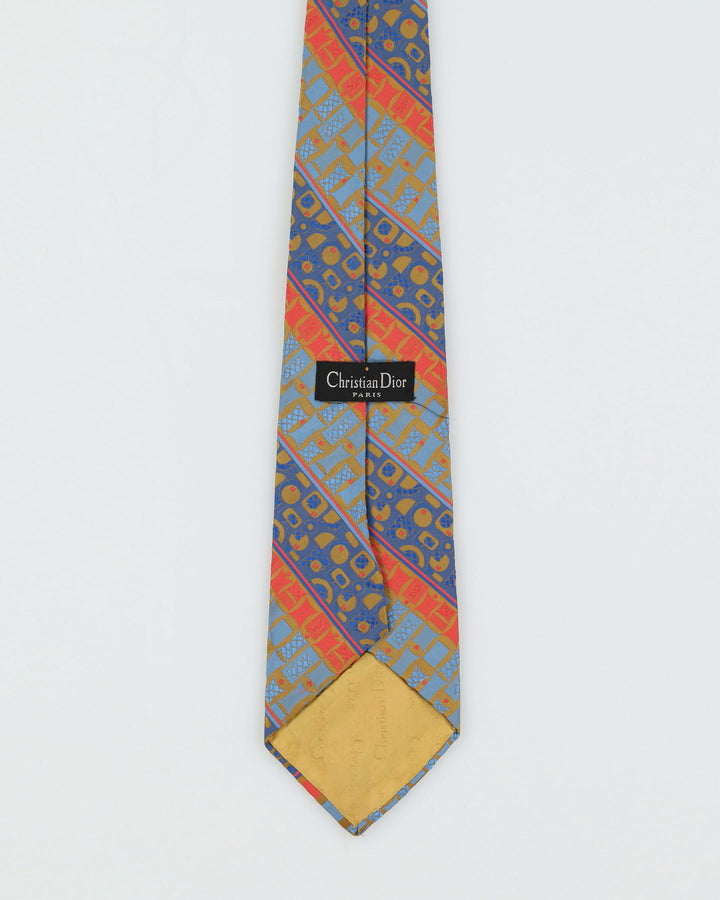 Vintage 90s Christian Dior Blue / Orange Patterned Tie