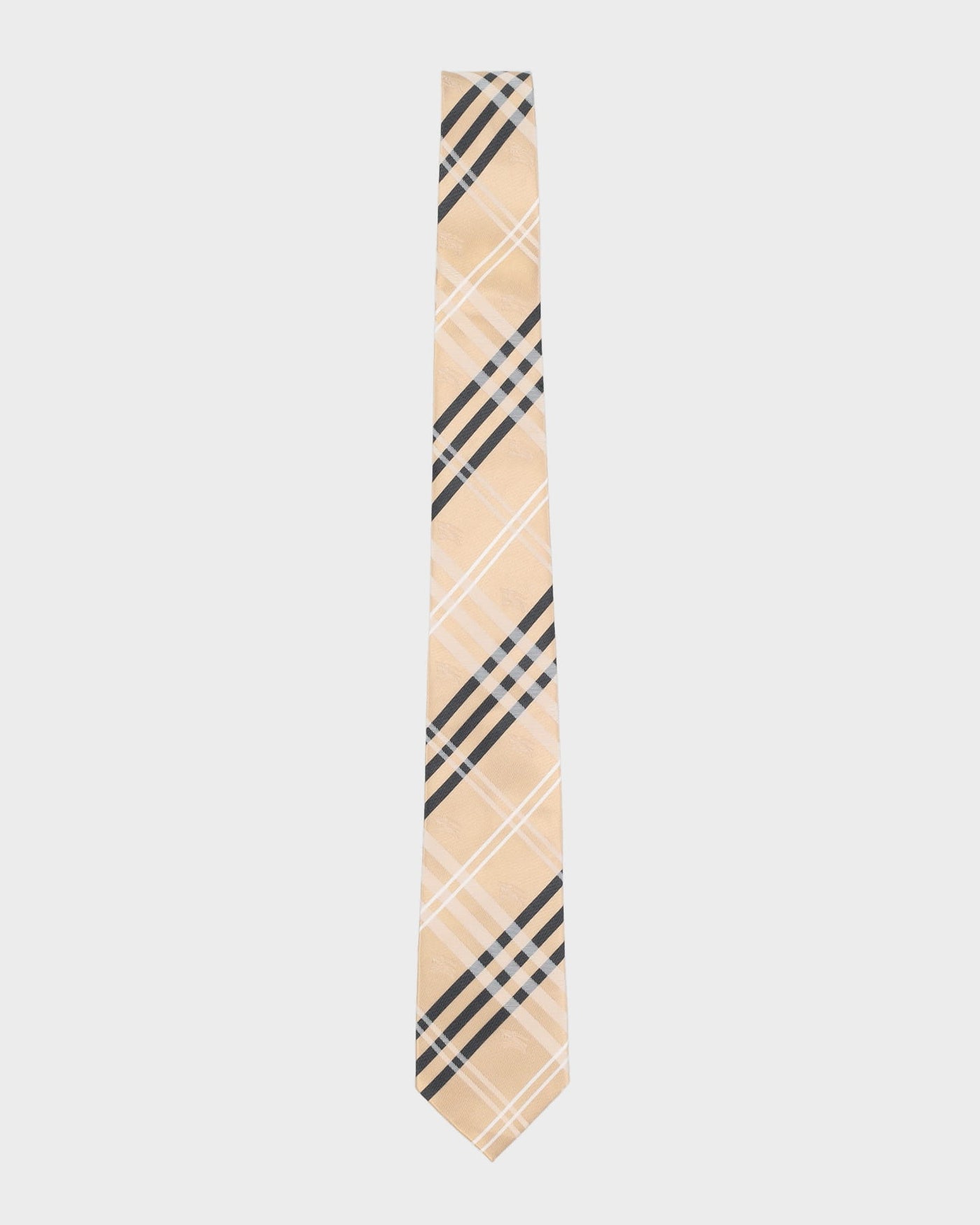 Vintage 90s Burberry Beige Check Patterned Tie