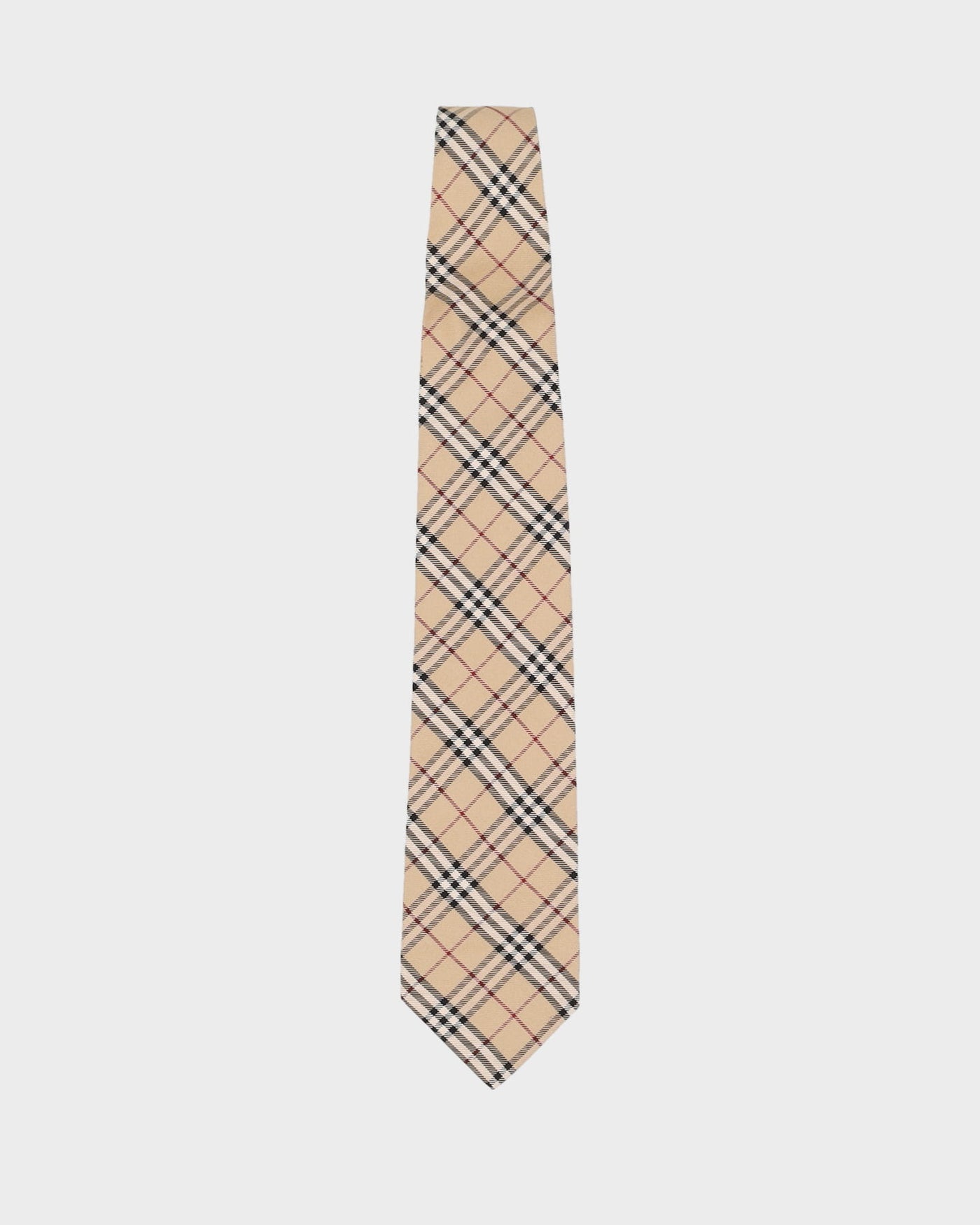 Vintage 90s Burberry Beige Nova Check Patterned Tie