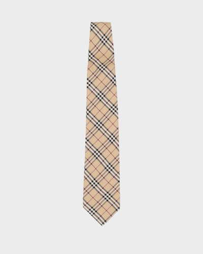 Vintage 90s Burberry Beige Nova Check Patterned Tie