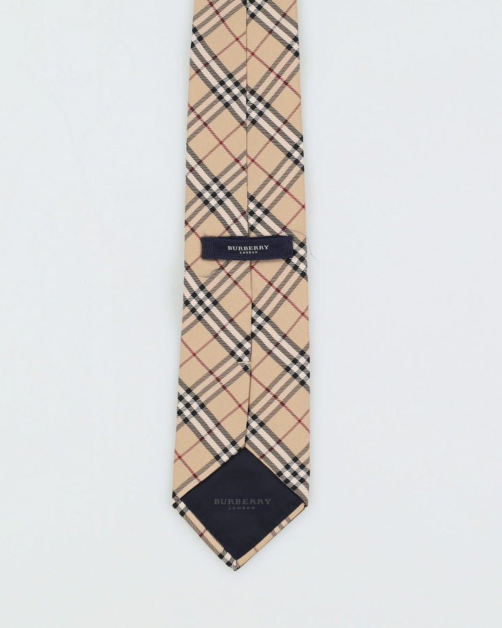 Vintage 90s Burberry Beige Nova Check Patterned Tie