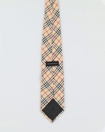 Vintage 90s Ermenegildo Zegna Beige Check Patterned Tie