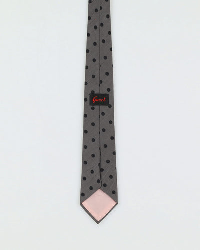 Vintage 80s Gucci Grey / Black Polka Dot Patterned Tie