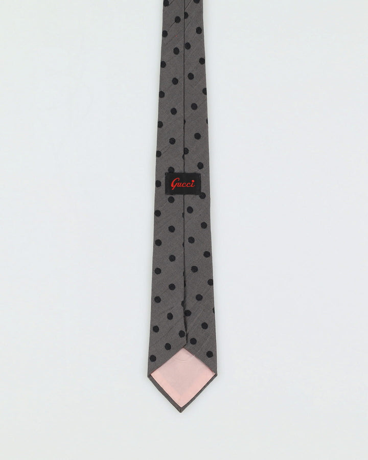 Vintage 80s Gucci Grey / Black Polka Dot Patterned Tie