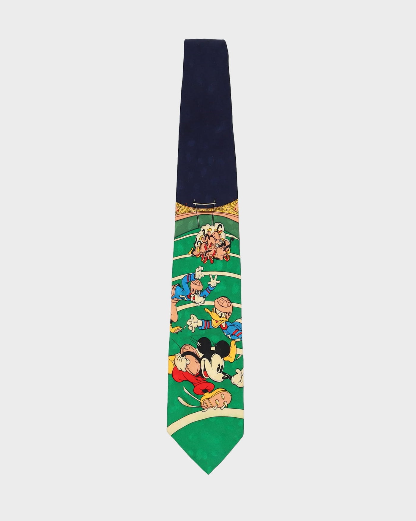 Vintage 90s Disney American Football Patterned Navy / Green Silk Tie