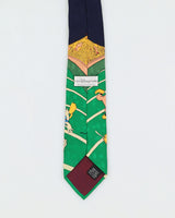 Vintage 90s Disney American Football Patterned Navy / Green Silk Tie