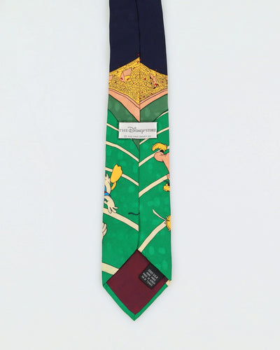 Vintage 90s Disney American Football Patterned Navy / Green Silk Tie