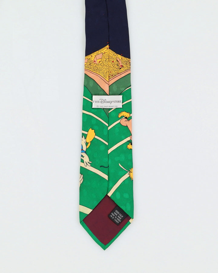 Vintage 90s Disney American Football Patterned Navy / Green Silk Tie