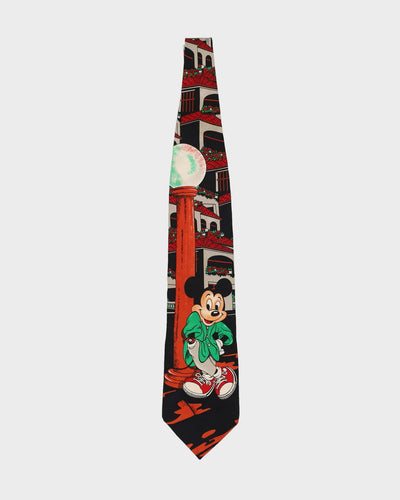 Vintage 90s Disney Mickey Mouse Portrait Black Patterned Tie