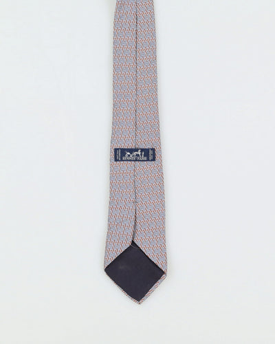 Vintage Hermes Blue / Bronze Patterned Tie