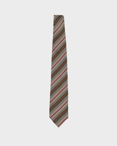 Vintage 90s Burberry Dark Beige Stripe Patterned Tie