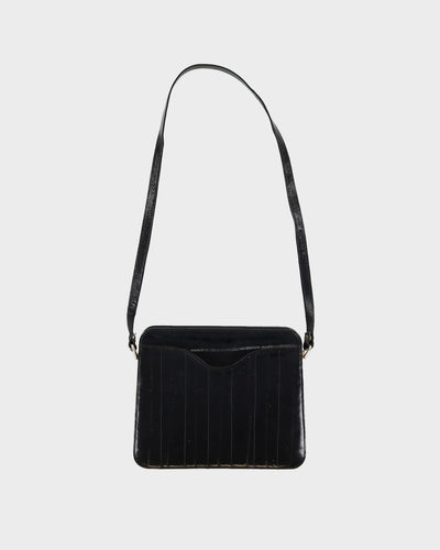 Black Eel Skin Leather Shoulder Bag - One Size
