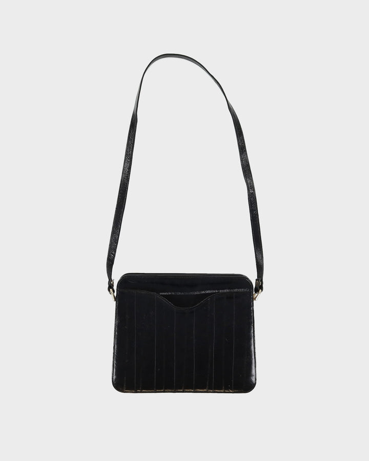 Black Eel Skin Leather Shoulder Bag - One Size