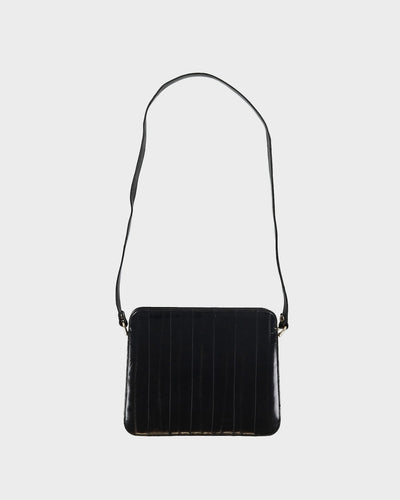 Black Eel Skin Leather Shoulder Bag - One Size