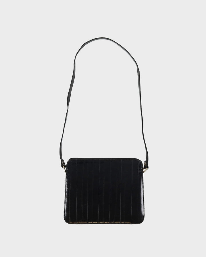Black Eel Skin Leather Shoulder Bag - One Size