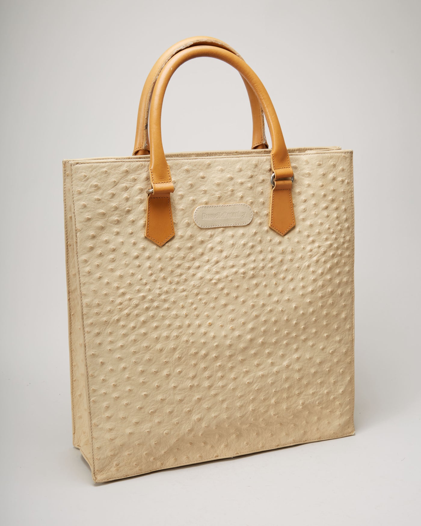 Russell & Bromley Cream Ostrich Leather Bag - One Size