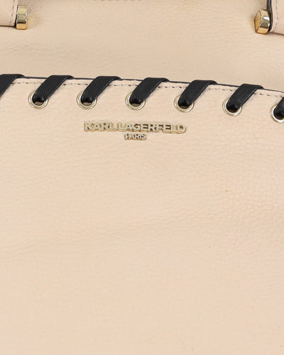 Karl Lagerfeld Cream And Black Leather Handbag - One Size
