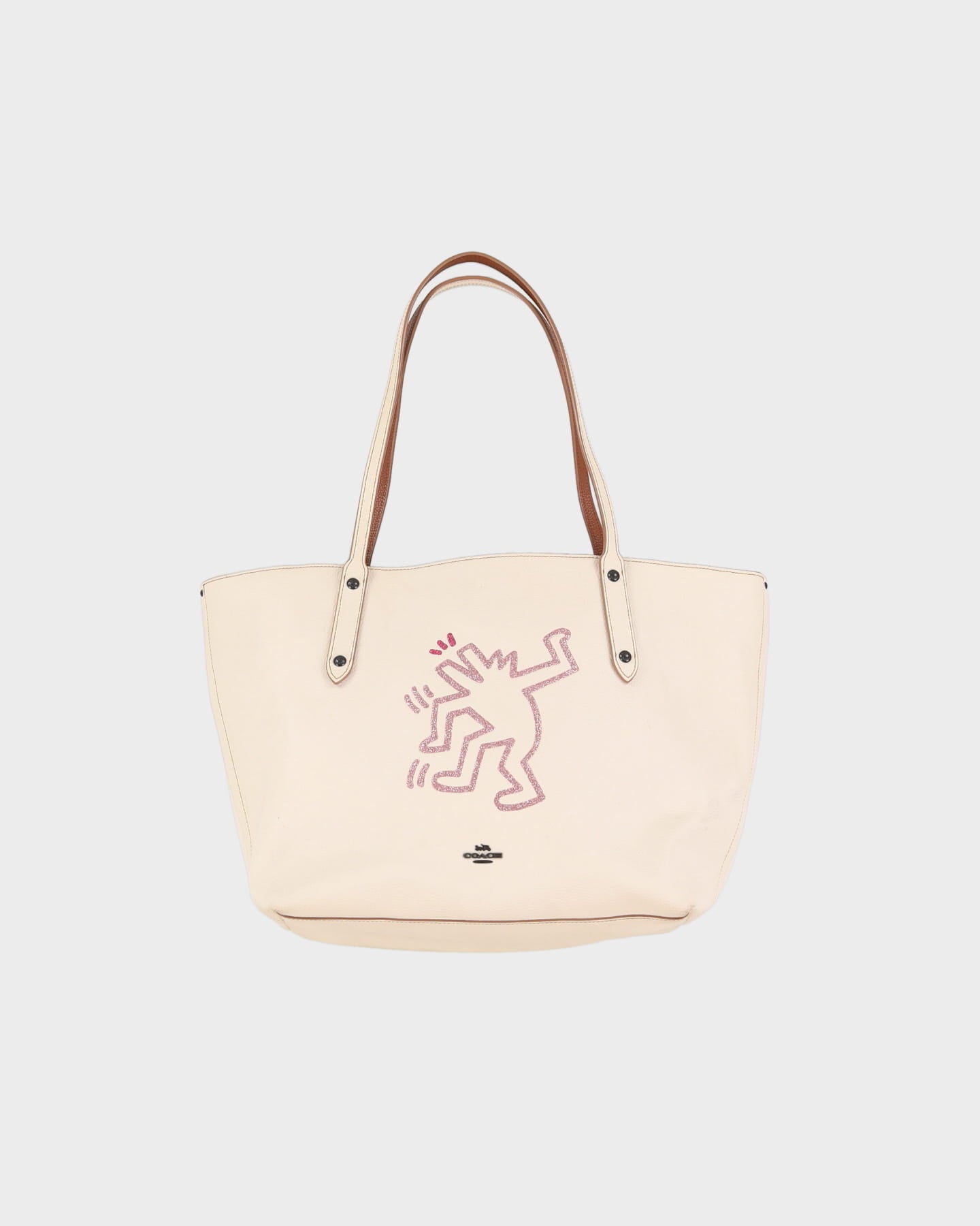 Coach Keith Haring Collaboration Limited Edition Chalk Leather Tote Handbag - One Size