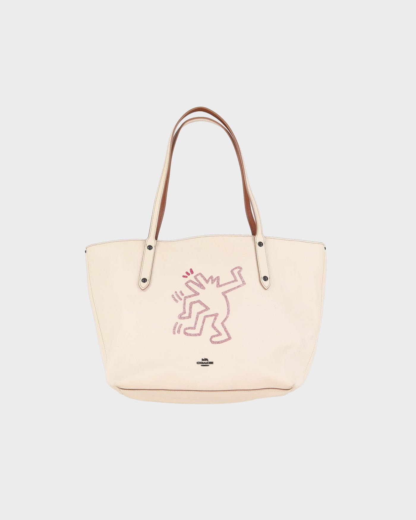 Coach Keith Haring Collaboration Limited Edition Chalk Leather Tote Handbag - One Size