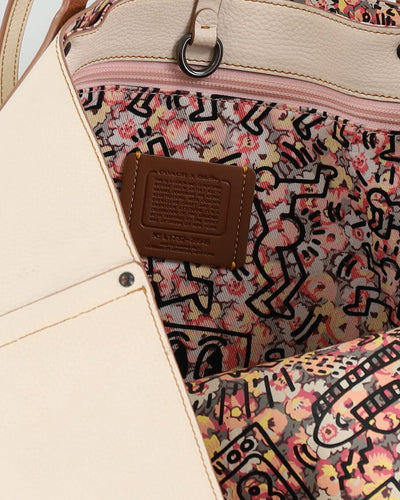 Coach Keith Haring Collaboration Limited Edition Chalk Leather Tote Handbag - One Size