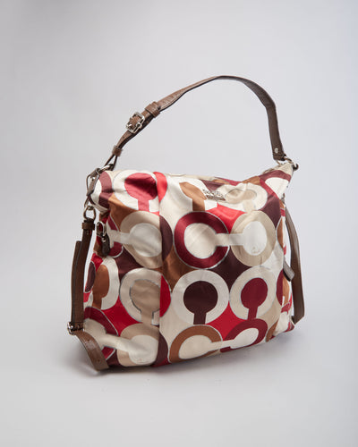Coach Burgundy Patterned Fabric Bag - One Size