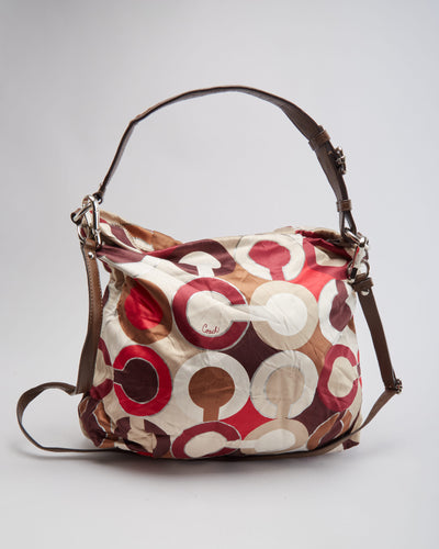 Coach Burgundy Patterned Fabric Bag - One Size