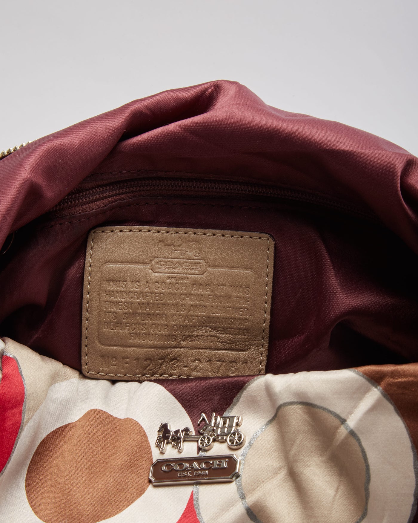Coach Burgundy Patterned Fabric Bag - One Size