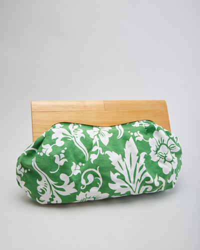 Vintage Green Patterned With Wood Handles Handbag - One Size