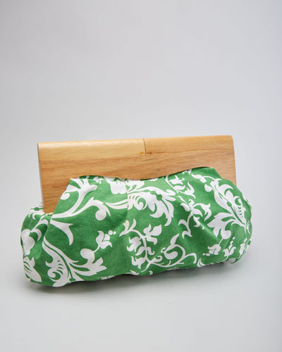 Vintage Green Patterned With Wood Handles Handbag - One Size