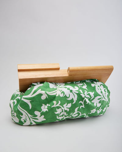 Vintage Green Patterned With Wood Handles Handbag - One Size