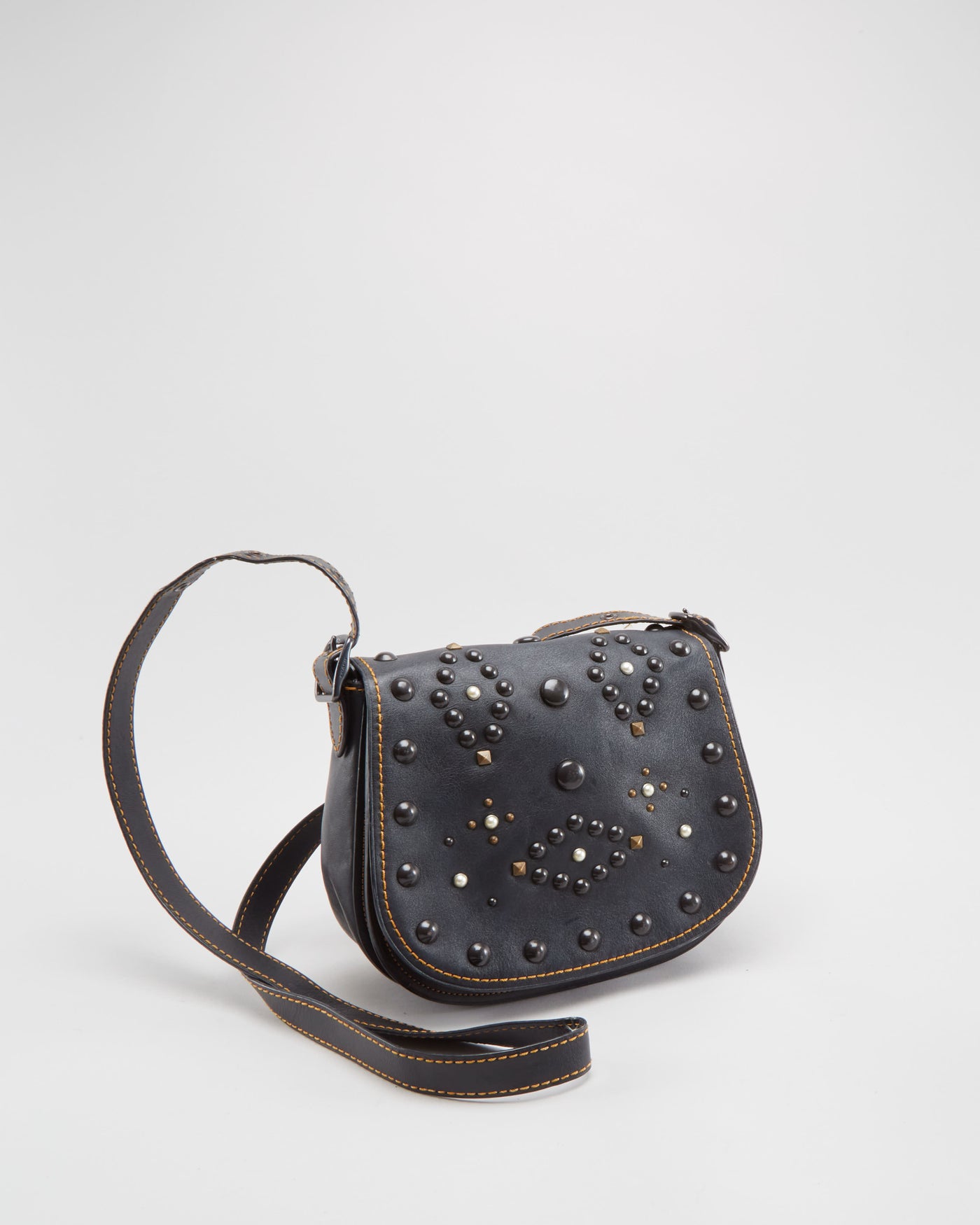 Coach Black Studded Leather Shoulder Bag - One Size