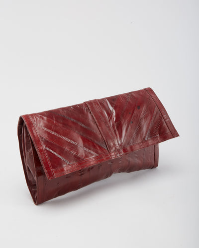 Vintage 1990s Maroon Eel Skin Clutch Bag - One Size