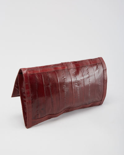 Vintage 1990s Maroon Eel Skin Clutch Bag - One Size