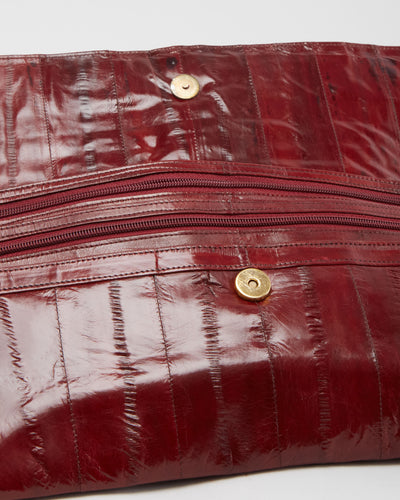 Vintage 1990s Maroon Eel Skin Clutch Bag - One Size