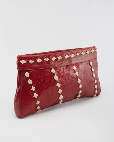 Vintage 1970s Red Leather Clutch Bag - One Size