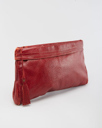 Vintage 1970s Red Leather Clutch Bag - One Size
