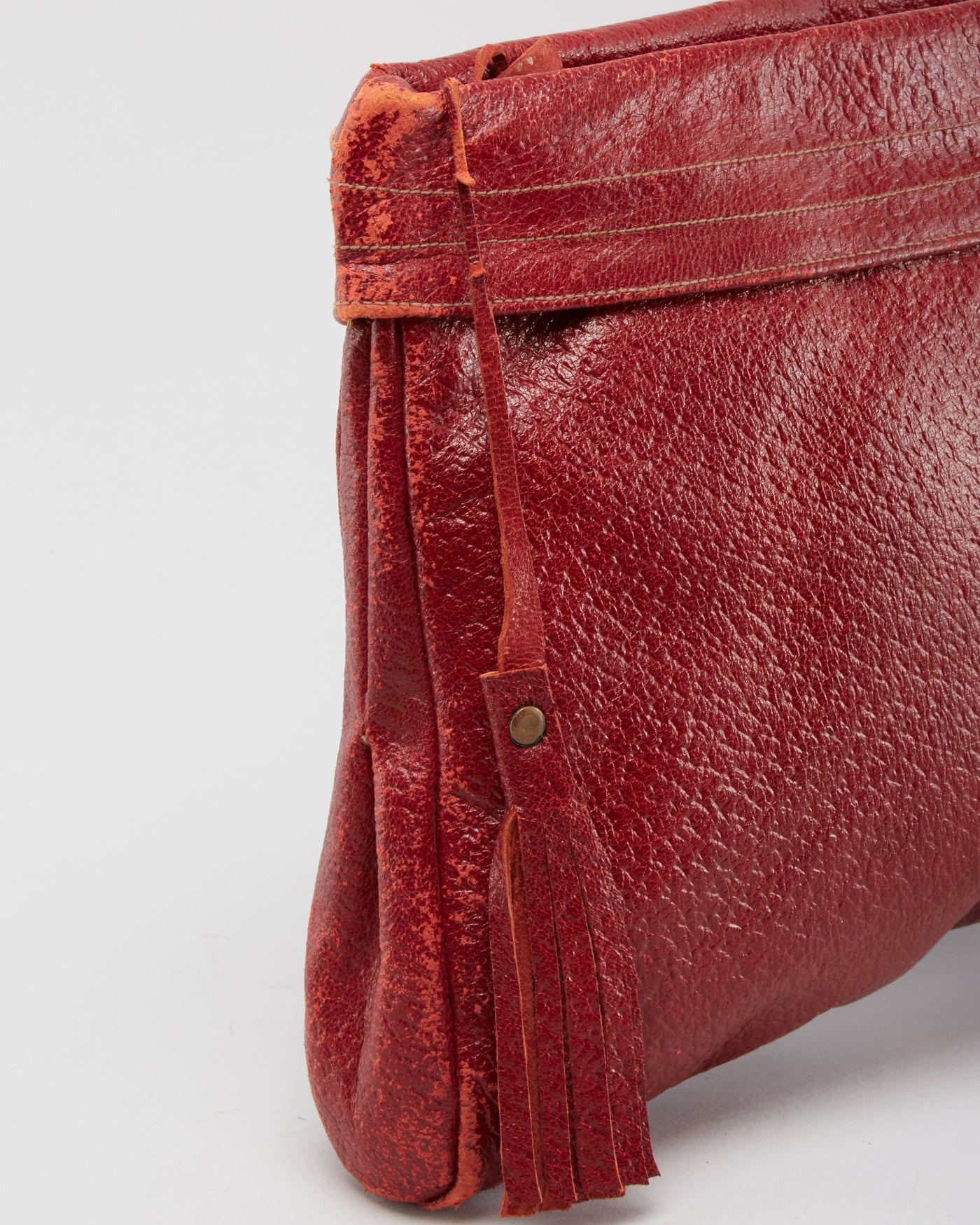 Vintage 1970s Red Leather Clutch Bag - One Size