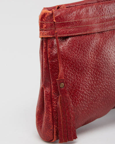 Vintage 1970s Red Leather Clutch Bag - One Size