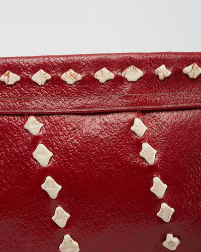 Vintage 1970s Red Leather Clutch Bag - One Size