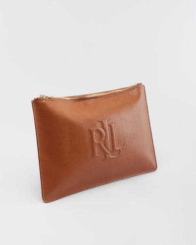 Lauren Ralph Lauren Brown Leather Clutch Bag - One Size