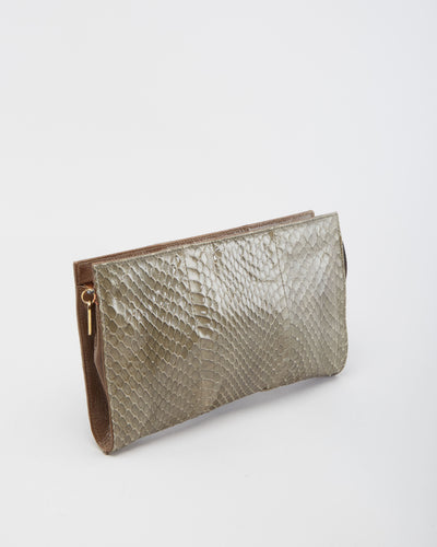 Vintage 1990s Snake Skin Leather Clutch Bag - One Size
