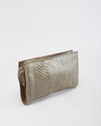Vintage 1990s Snake Skin Leather Clutch Bag - One Size