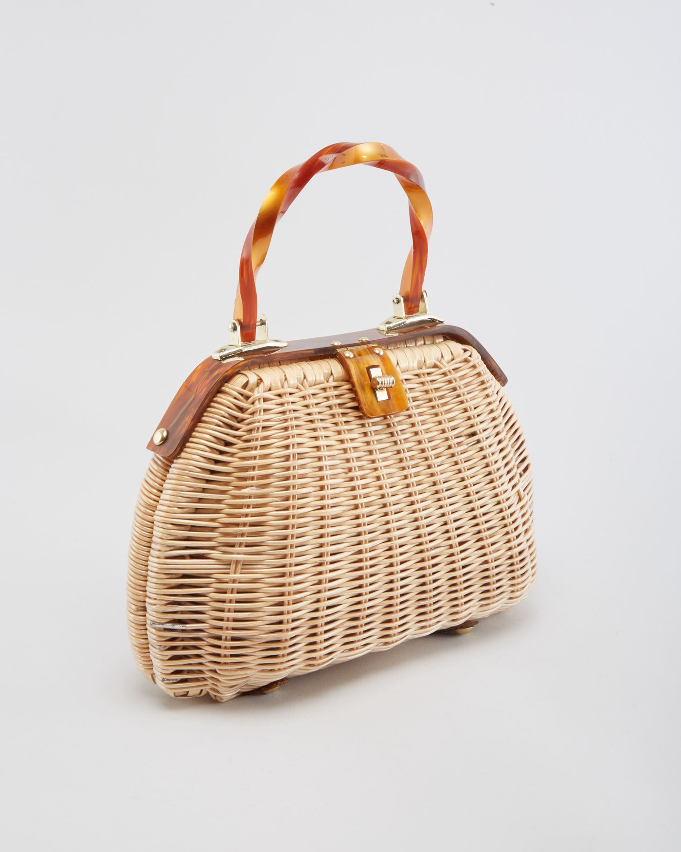 Vintage 1950s Straw With Lucite Handle Bag - One Size