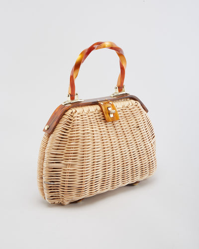 Vintage 1950s Straw With Lucite Handle Bag - One Size
