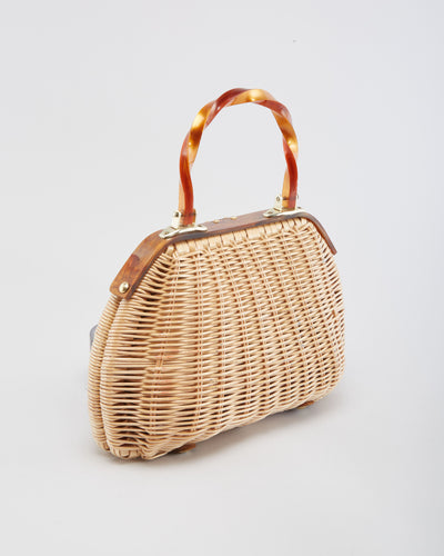 Vintage 1950s Straw With Lucite Handle Bag - One Size